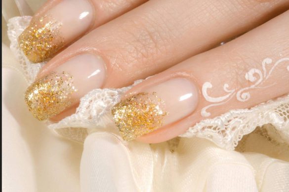 White Nails with Gold Flakes
